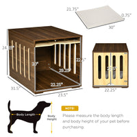 HKM-4842813 Furniture Style Dog Crate End Table with Cushioned Bed and Removable Door Panel for Small to Medium Dogs, Brown