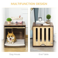 HKM-4842813 Furniture Style Dog Crate End Table with Cushioned Bed and Removable Door Panel for Small to Medium Dogs, Brown