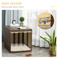 HKM-4842813 Furniture Style Dog Crate End Table with Cushioned Bed and Removable Door Panel for Small to Medium Dogs, Brown