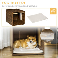 HKM-4842813 Furniture Style Dog Crate End Table with Cushioned Bed and Removable Door Panel for Small to Medium Dogs, Brown