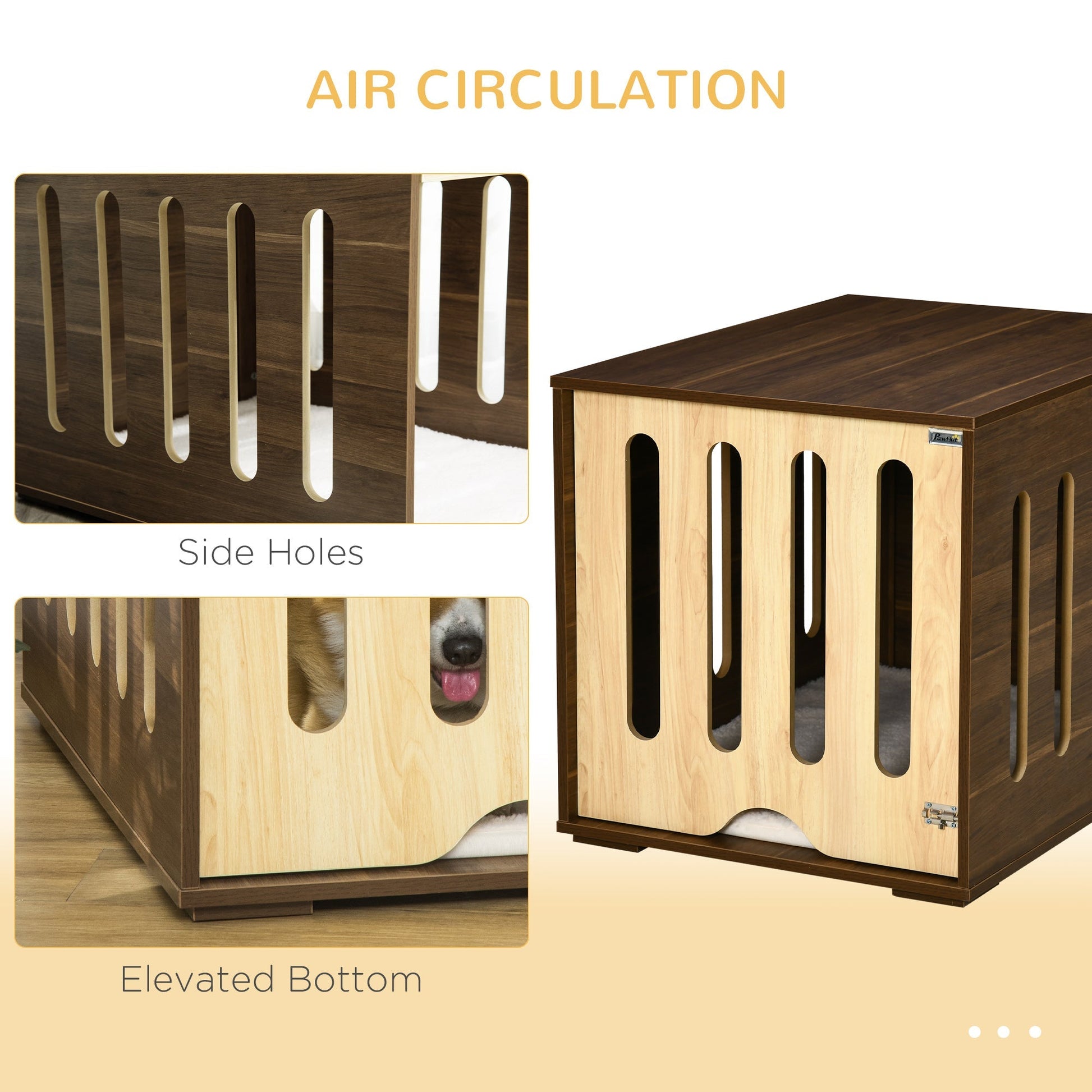 HKM-4842813 Furniture Style Dog Crate End Table with Cushioned Bed and Removable Door Panel for Small to Medium Dogs, Brown