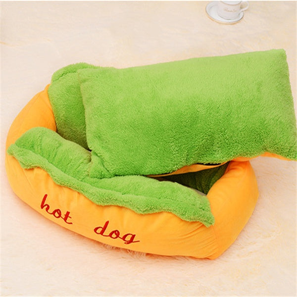HKM-4843197 Comfortable Hot Dog Shape Pet Kennel with Removable Cushion and Non-Slip Bottom