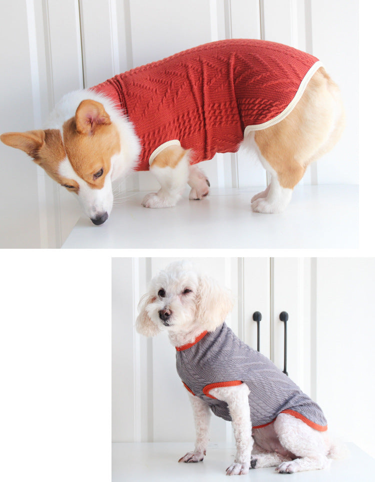 HKM-4843325 Vintage Twist Pet Sweater in Wine Red and Hemp Grey - Casual Polyester Dog Clothes