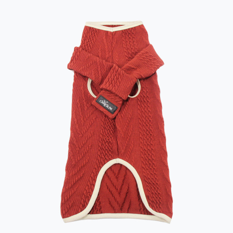 HKM-4843325 Vintage Twist Pet Sweater in Wine Red and Hemp Grey - Casual Polyester Dog Clothes