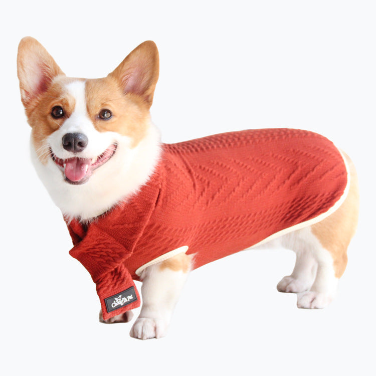 HKM-4843325 Vintage Twist Pet Sweater in Wine Red and Hemp Grey - Casual Polyester Dog Clothes