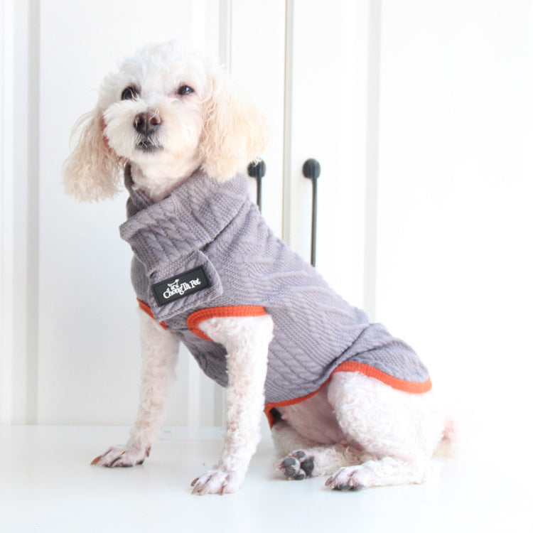 HKM-4843325 Vintage Twist Pet Sweater in Wine Red and Hemp Grey - Casual Polyester Dog Clothes