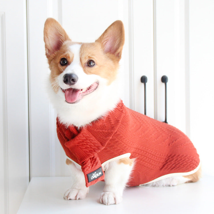 HKM-4843325 Vintage Twist Pet Sweater in Wine Red and Hemp Grey - Casual Polyester Dog Clothes