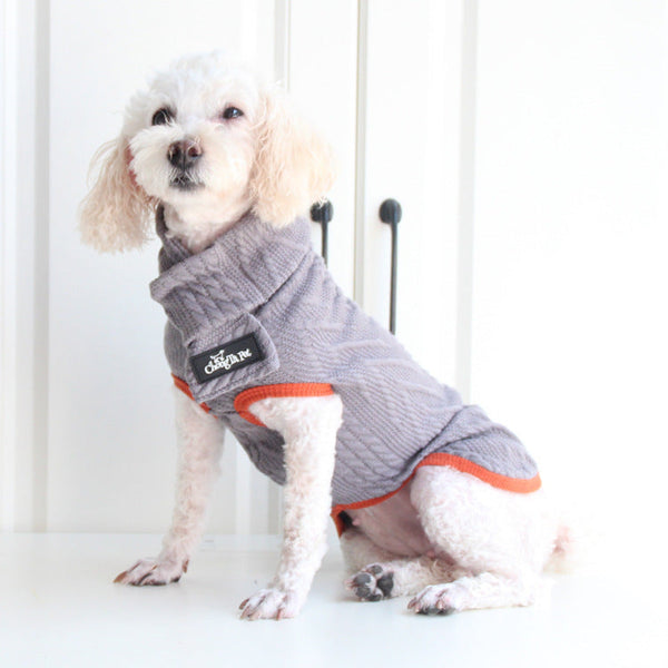 HKM-4843325 Vintage Twist Pet Sweater in Wine Red and Hemp Grey - Casual Polyester Dog Clothes
