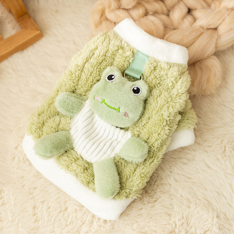 HKM-4843709 Cute 3D Frog Design Plush Dog and Cat Hoodie for Small and Medium Pets