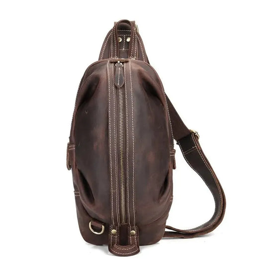 HKM-484435 Handmade Genuine Leather Men's Crossbody Chest Bag in Brown/Black/Coffee