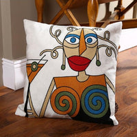 HKM-484563 Cartoon Linen Embroidered Cushion Cover - 45x45cm, Multiple Color Options
