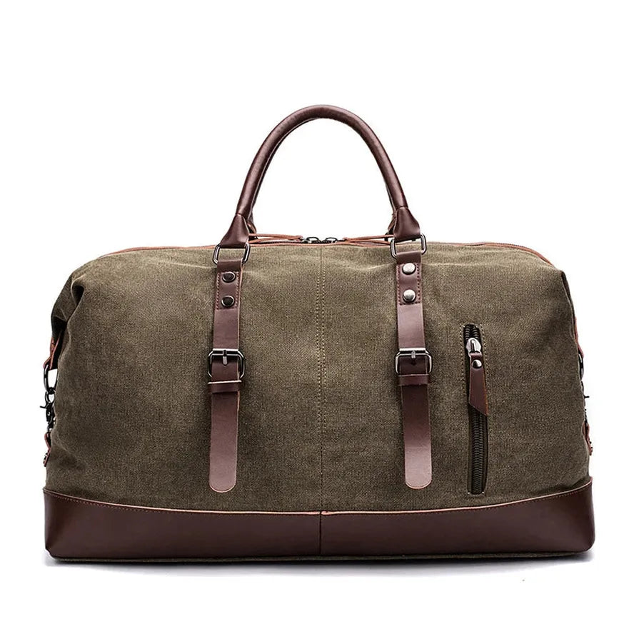 HKM-484627 Casual Canvas Duffel Bag with Imitation Leather Accents - Large Capacity Travel Handbag for Men