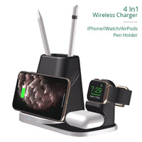HKM-484627 Four-in-One Wireless Charger for Smartwatch and Headset - Deep Black - Model P9X-S, Compatible with Various Devices, Fast Charging up to 10W
