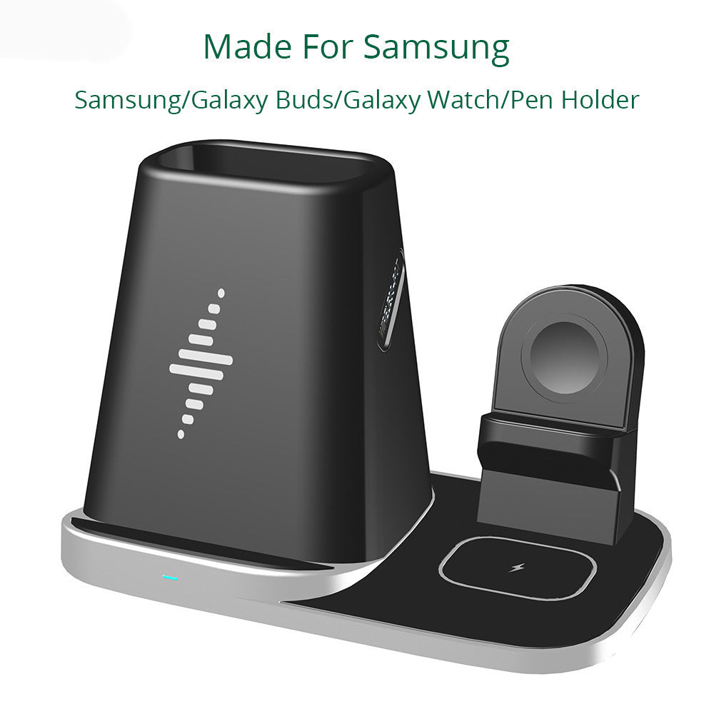 HKM-484627 Four-in-One Wireless Charger for Smartwatch and Headset - Deep Black - Model P9X-S, Compatible with Various Devices, Fast Charging up to 10W