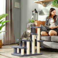 HKM-4848189 4-Level Cat Steps with Scratching Posts for Comfortable Access to Furniture, Gray