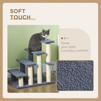 HKM-4848189 4-Level Cat Steps with Scratching Posts for Comfortable Access to Furniture, Gray