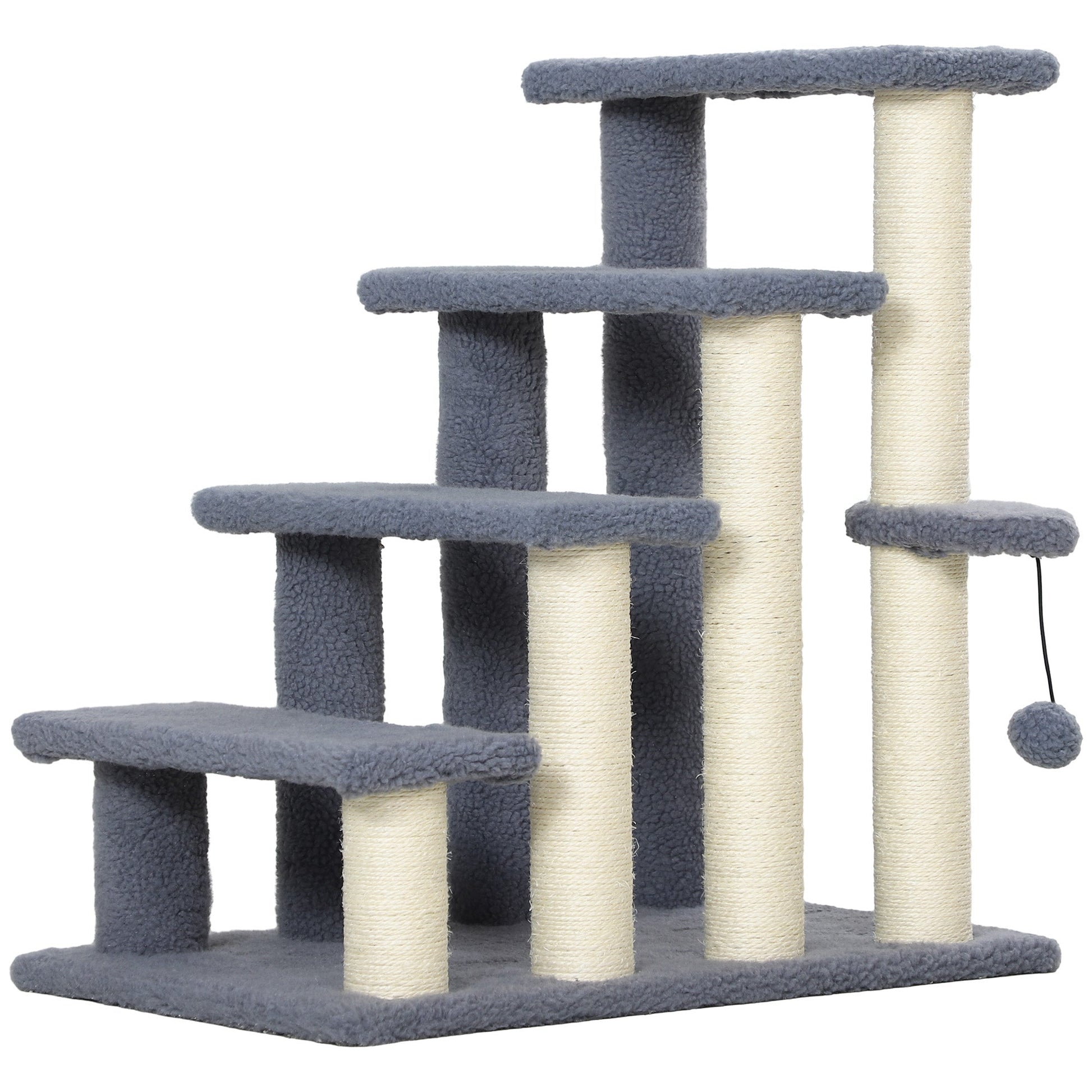 HKM-4848189 4-Level Cat Steps with Scratching Posts for Comfortable Access to Furniture, Gray