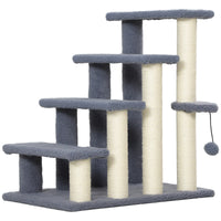 HKM-4848189 4-Level Cat Steps with Scratching Posts for Comfortable Access to Furniture, Gray