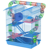 HKM-4848573 5-Tier Blue Hamster Cage with Tubes, Ramps, and Accessories for Small Pets