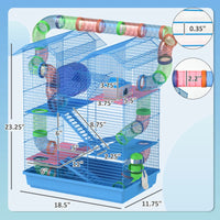 HKM-4848573 5-Tier Blue Hamster Cage with Tubes, Ramps, and Accessories for Small Pets