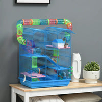 HKM-4848573 5-Tier Blue Hamster Cage with Tubes, Ramps, and Accessories for Small Pets