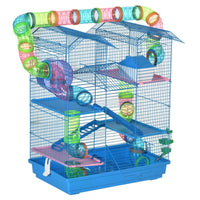 HKM-4848573 5-Tier Blue Hamster Cage with Tubes, Ramps, and Accessories for Small Pets