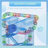 HKM-4848573 5-Tier Blue Hamster Cage with Tubes, Ramps, and Accessories for Small Pets