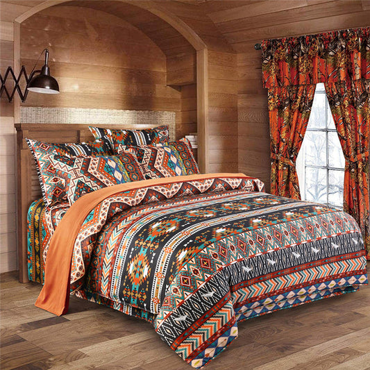 HKM-484883 Bohemian-Inspired Polyester Four-Piece Bedding Set with Duvet Cover and Pillowcases
