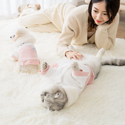 HKM-4849341 Cute Cartoon Pet Cotton Corduroy & Lamb Wool Jacket - Various Sizes Available