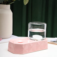 HKM-4850749 Pet Non-Wet Mouth Water Dispenser for Cats and Dogs - Ceramic Base with High Borosilicate Glass, Pink, Green, White