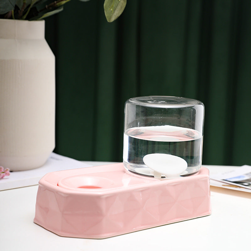 HKM-4850749 Pet Non-Wet Mouth Water Dispenser for Cats and Dogs - Ceramic Base with High Borosilicate Glass, Pink, Green, White