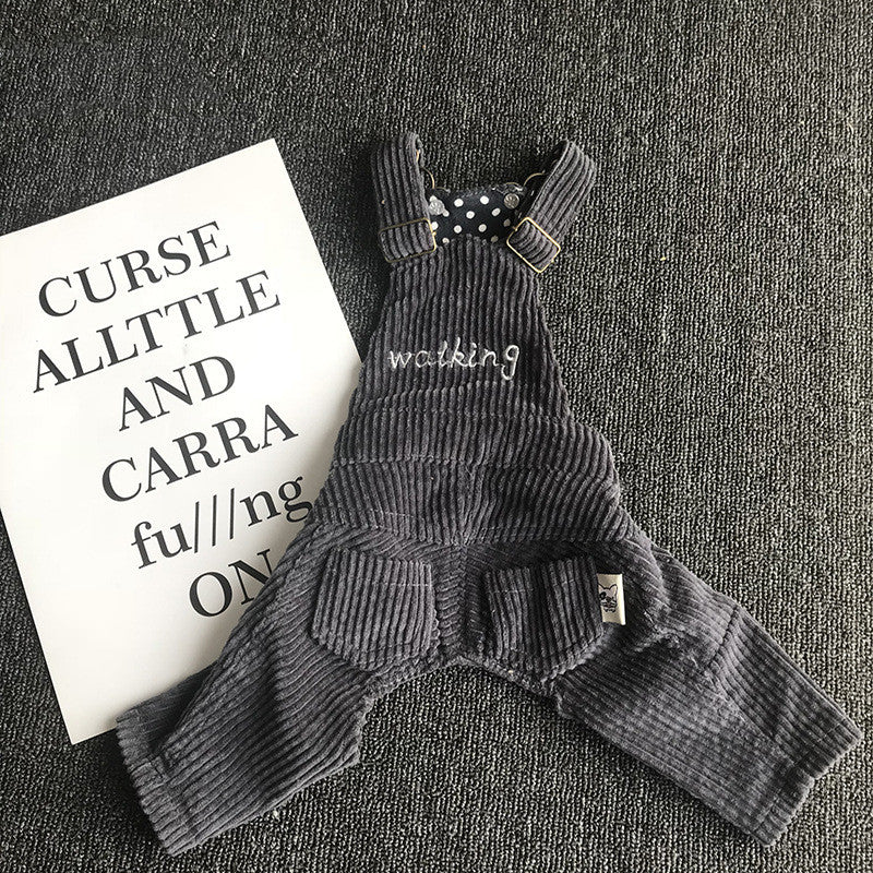 HKM-4851261 Pet Corduroy Overalls for Dogs - Casual Style in Coffee Gray and Yellow, Available in Sizes XS to XXL
