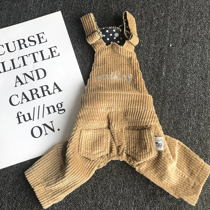 HKM-4851261 Pet Corduroy Overalls for Dogs - Casual Style in Coffee Gray and Yellow, Available in Sizes XS to XXL