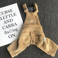 HKM-4851261 Pet Corduroy Overalls for Dogs - Casual Style in Coffee Gray and Yellow, Available in Sizes XS to XXL