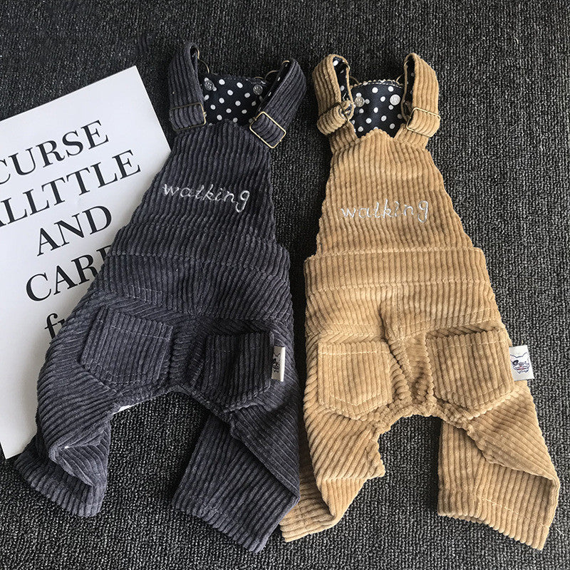 HKM-4851261 Pet Corduroy Overalls for Dogs - Casual Style in Coffee Gray and Yellow, Available in Sizes XS to XXL