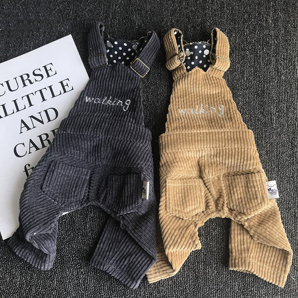 HKM-4851261 Pet Corduroy Overalls for Dogs - Casual Style in Coffee Gray and Yellow, Available in Sizes XS to XXL