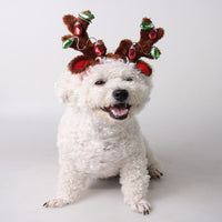 HKM-4852285 Christmas Reindeer Dog Hat with Adjustable Elastic Band and Floral Decor for Small and Large Dogs