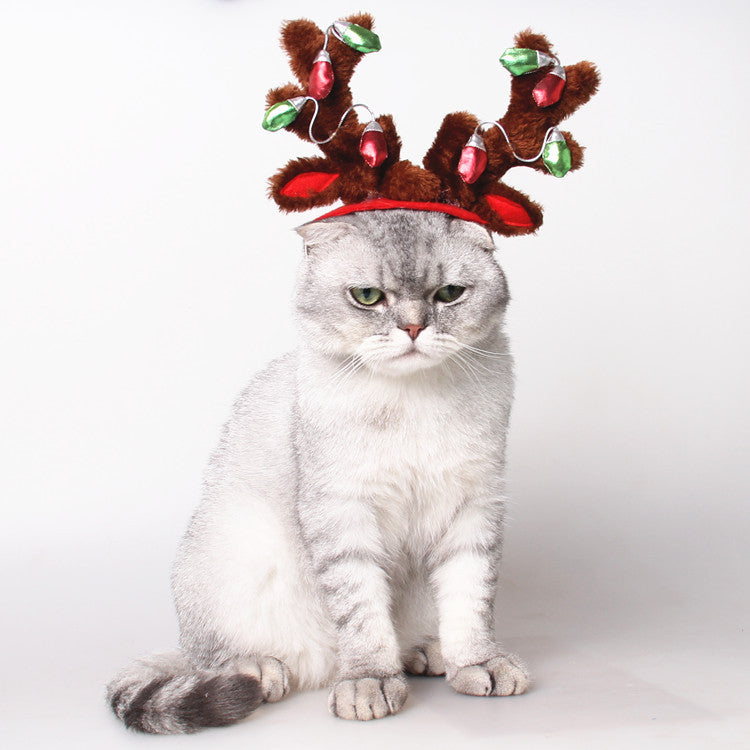 HKM-4852285 Christmas Reindeer Dog Hat with Adjustable Elastic Band and Floral Decor for Small and Large Dogs