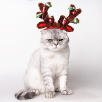HKM-4852285 Christmas Reindeer Dog Hat with Adjustable Elastic Band and Floral Decor for Small and Large Dogs