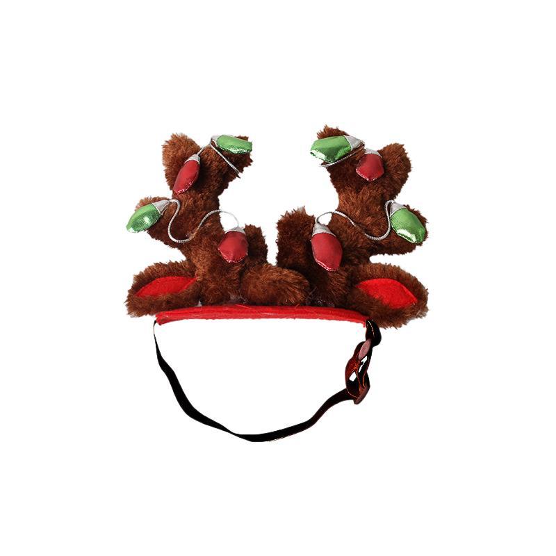 HKM-4852285 Christmas Reindeer Dog Hat with Adjustable Elastic Band and Floral Decor for Small and Large Dogs