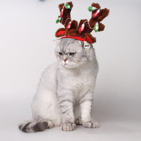 HKM-4852285 Christmas Reindeer Dog Hat with Adjustable Elastic Band and Floral Decor for Small and Large Dogs