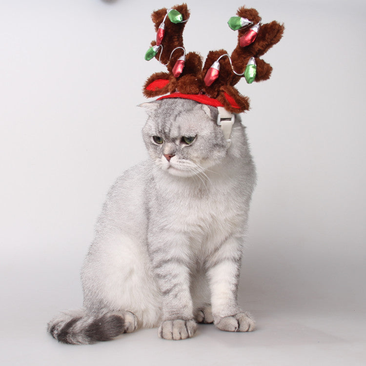 HKM-4852285 Christmas Reindeer Dog Hat with Adjustable Elastic Band and Floral Decor for Small and Large Dogs