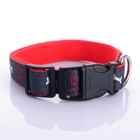 HKM-4852669 Embroidered Leather Dog Collar with Bone Design and Matching Leash in Various Sizes