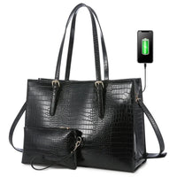 HKM-485267 Elegant 15.6 Inch PU Leather Laptop Bag Set for Women - Business Tote and Handbag