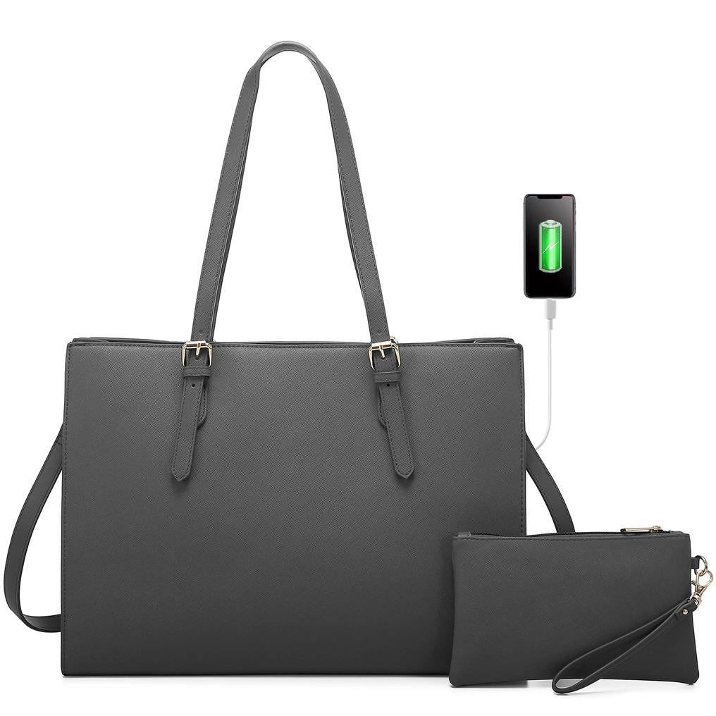 HKM-485267 Elegant 15.6 Inch PU Leather Laptop Bag Set for Women - Business Tote and Handbag