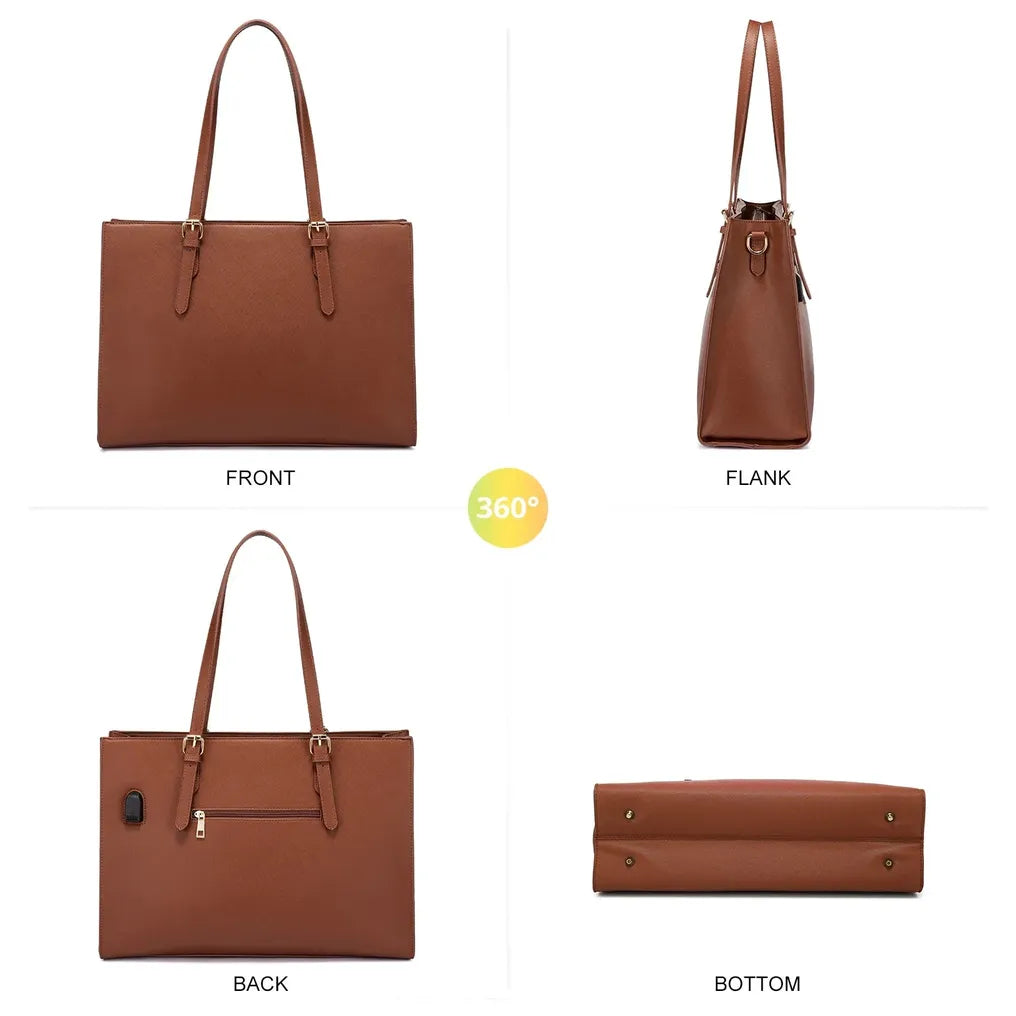 HKM-485267 Elegant 15.6 Inch PU Leather Laptop Bag Set for Women - Business Tote and Handbag
