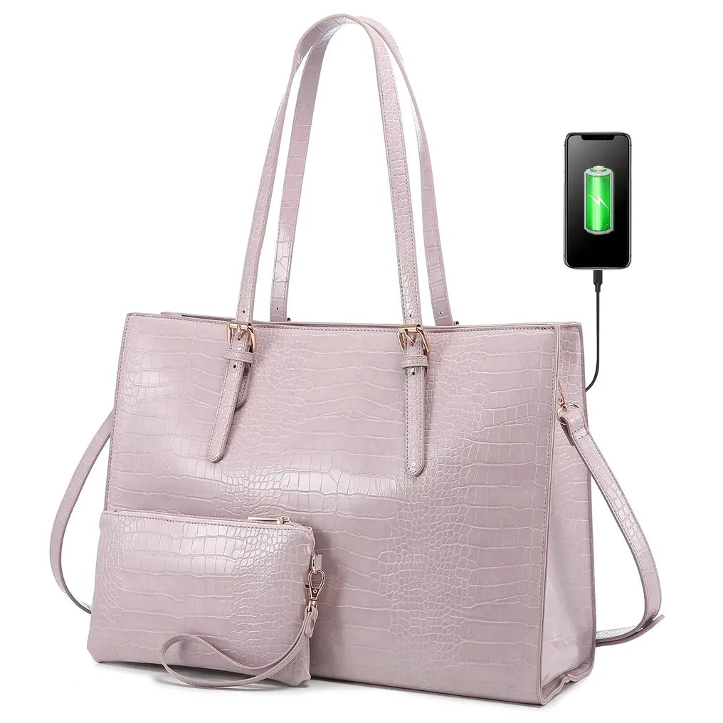HKM-485267 Elegant 15.6 Inch PU Leather Laptop Bag Set for Women - Business Tote and Handbag