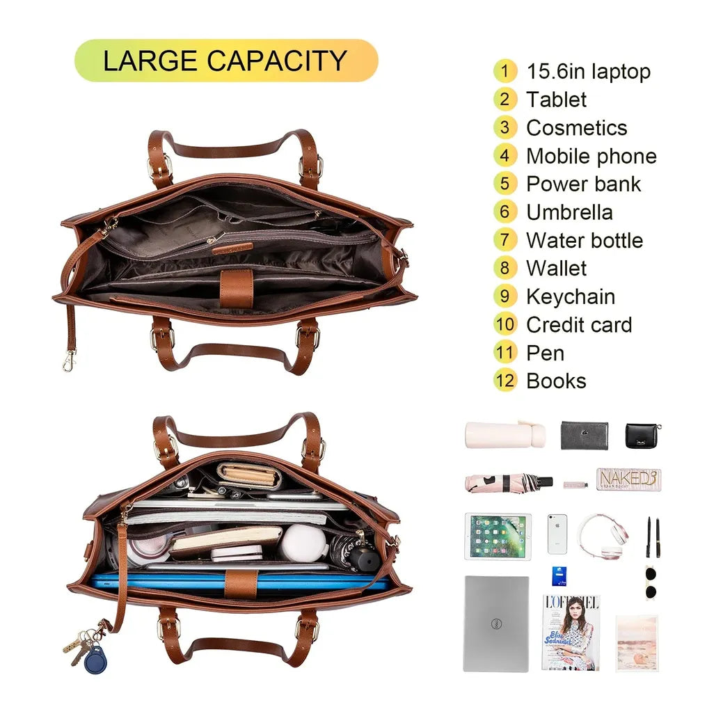 HKM-485267 Elegant 15.6 Inch PU Leather Laptop Bag Set for Women - Business Tote and Handbag