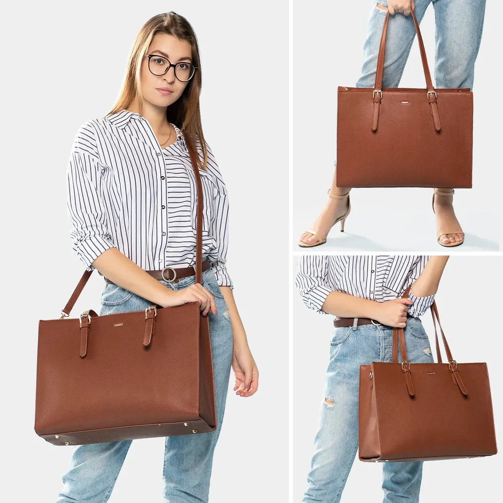 HKM-485267 Elegant 15.6 Inch PU Leather Laptop Bag Set for Women - Business Tote and Handbag