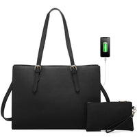 HKM-485267 Elegant 15.6 Inch PU Leather Laptop Bag Set for Women - Business Tote and Handbag
